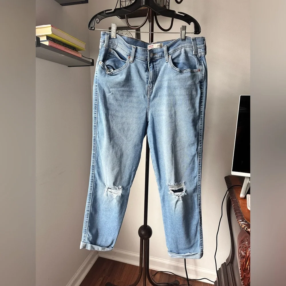 SIGNATURE LEVI HERITAGE BOYFRIEND DISTRESS KNEES WAIST 30 blue - Picture 3 of 8